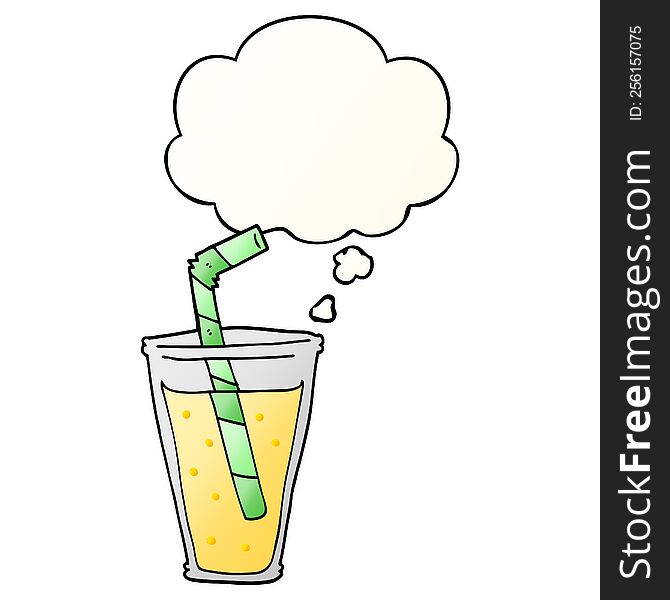 cartoon fizzy drink with thought bubble in smooth gradient style