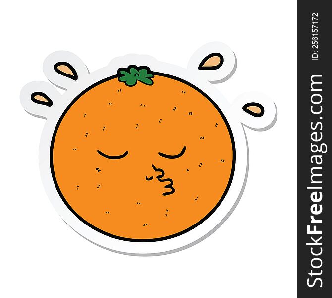 Sticker Of A Cartoon Orange With Face
