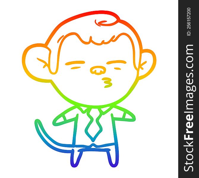 rainbow gradient line drawing of a cartoon suspicious monkey