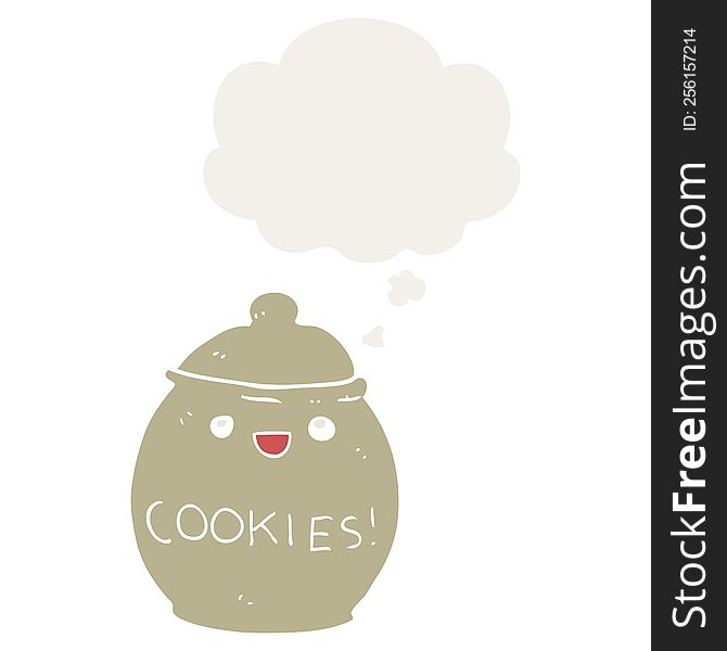 cute cartoon cookie jar and thought bubble in retro style