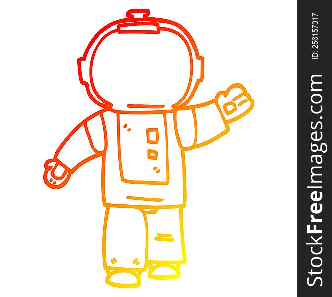 Warm Gradient Line Drawing Cartoon Walking Astronaut