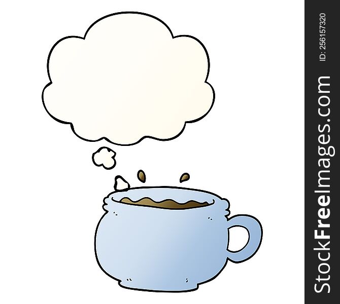 Cartoon Hot Cup Of Coffee And Thought Bubble In Smooth Gradient Style