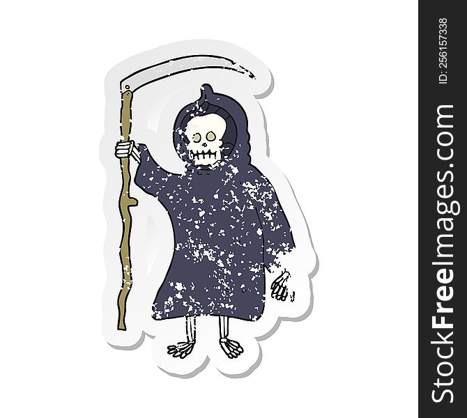 retro distressed sticker of a cartoon spooky death figure