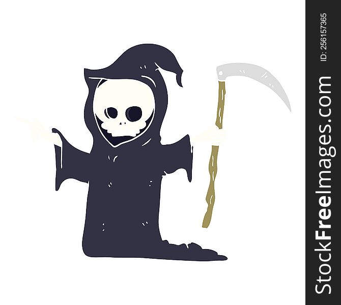 Flat Color Illustration Of A Cartoon Death With Scythe