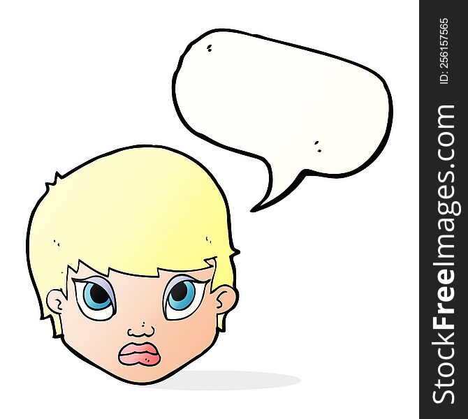 cartoon sulking woman with speech bubble