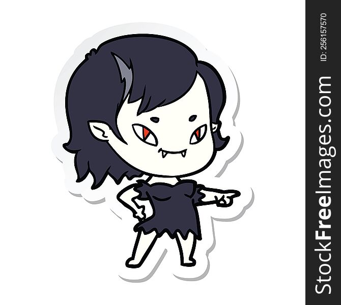 sticker of a cartoon friendly vampire girl pointing