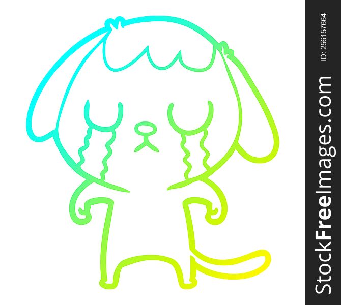 cold gradient line drawing of a cute cartoon dog crying