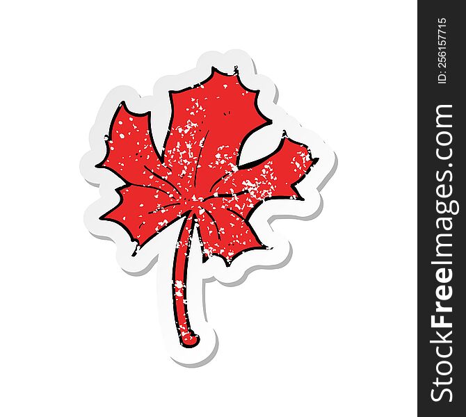 Retro Distressed Sticker Of A Cartoon Red Maple Leaf