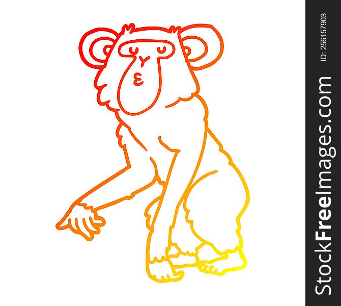 Warm Gradient Line Drawing Cartoon Chimpanzee