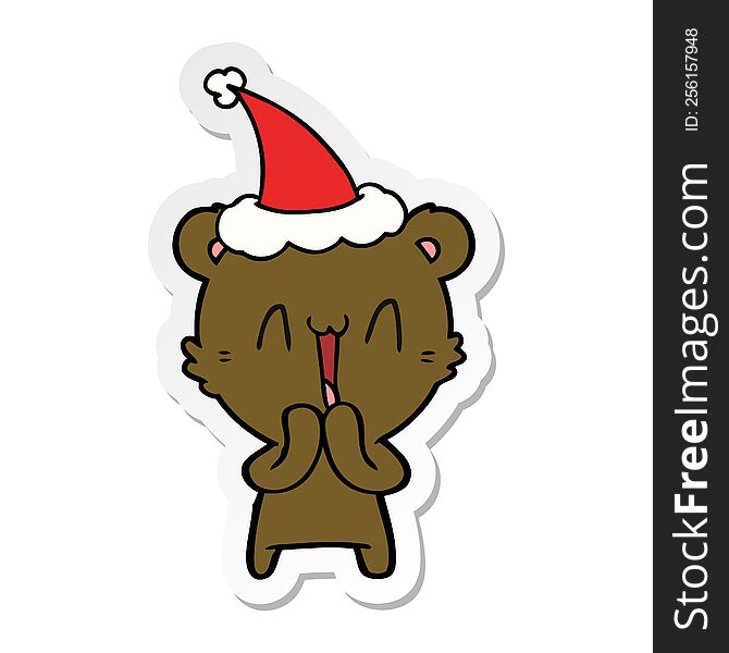 Happy Bear Sticker Cartoon Of A Wearing Santa Hat