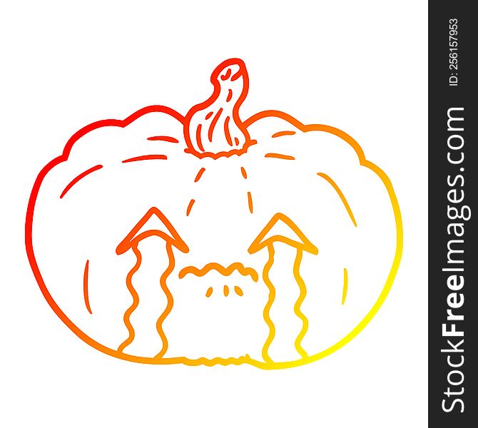 warm gradient line drawing of a cartoon crying halloween pumpkin
