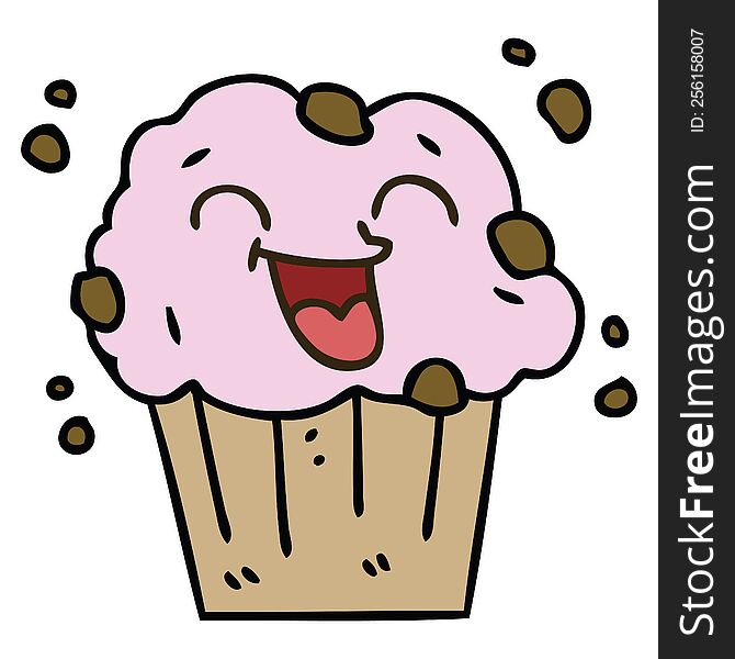Quirky Hand Drawn Cartoon Happy Muffin
