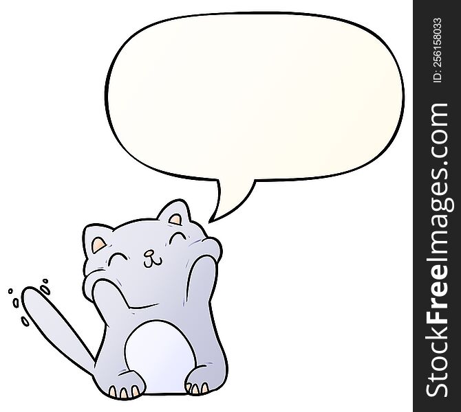 Very Happy Cute Cartoon Cat  And Speech Bubble In Smooth Gradient Style