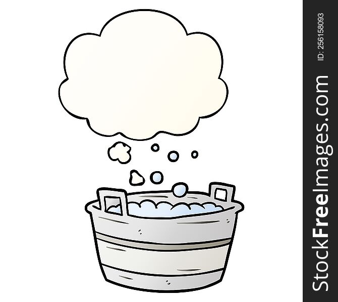 cartoon old tin bath with thought bubble in smooth gradient style