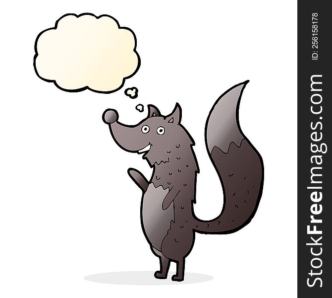 Cartoon Waving Wolf With Thought Bubble