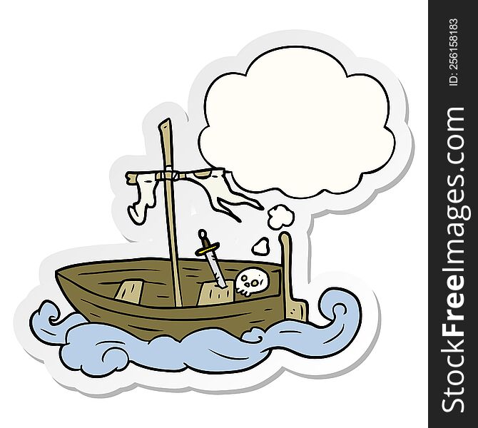 cartoon old boat and thought bubble as a printed sticker