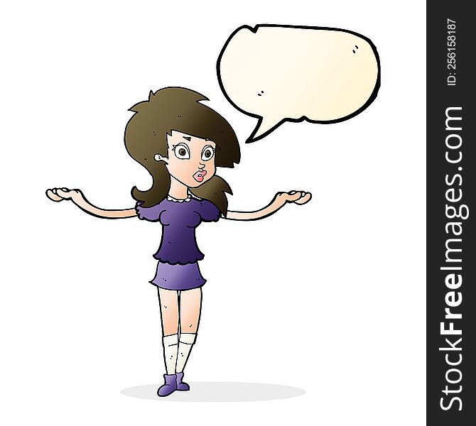 cartoon confused pretty girl with speech bubble