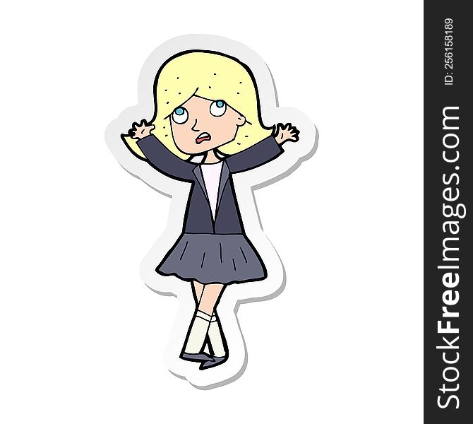 sticker of a cartoon unhappy girl