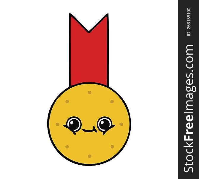 cute cartoon of a gold medal. cute cartoon of a gold medal