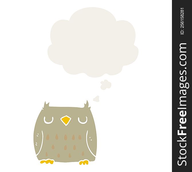 Cute Cartoon Owl And Thought Bubble In Retro Style