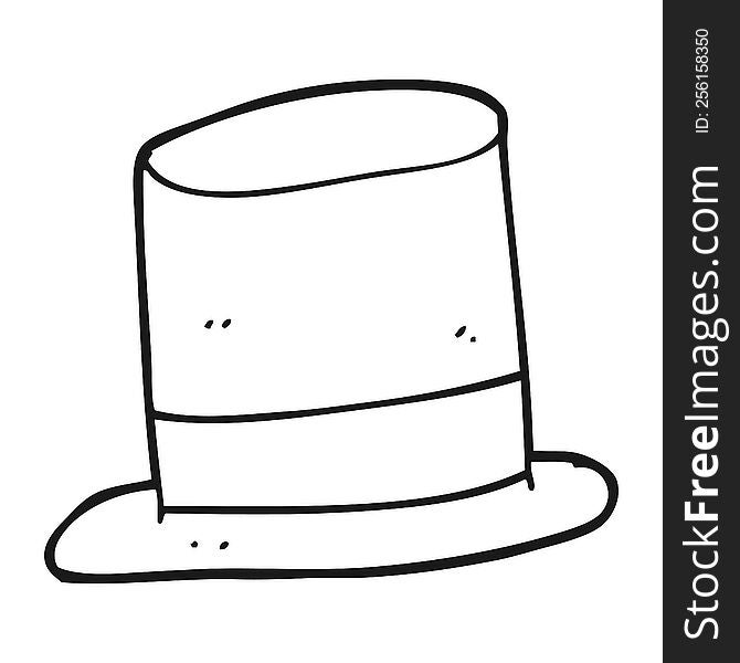 freehand drawn black and white cartoon top hat