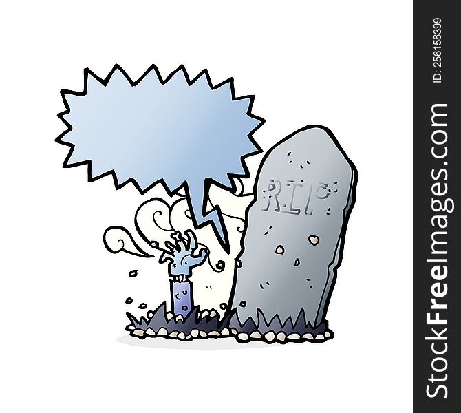 Cartoon Zombie Rising From Grave With Speech Bubble