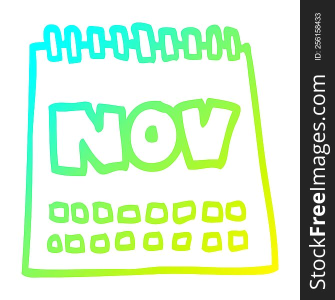 cold gradient line drawing of a cartoon calendar showing month of november