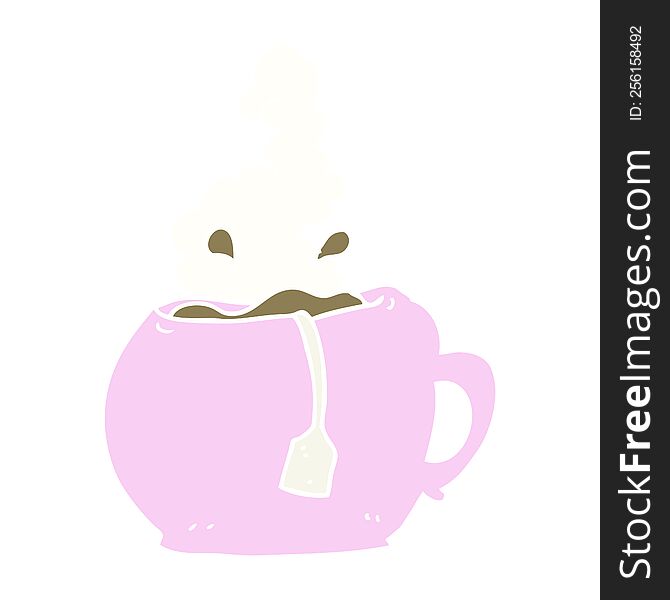Flat Color Illustration Of A Cartoon Cup Of Tea