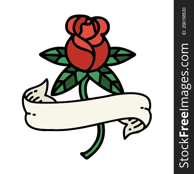 Traditional Tattoo Of A Rose And Banner