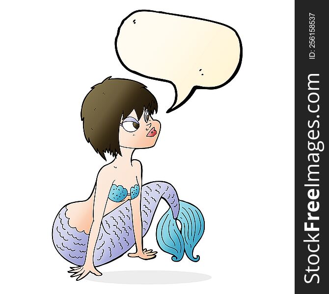 Cartoon Pretty Mermaid With Speech Bubble