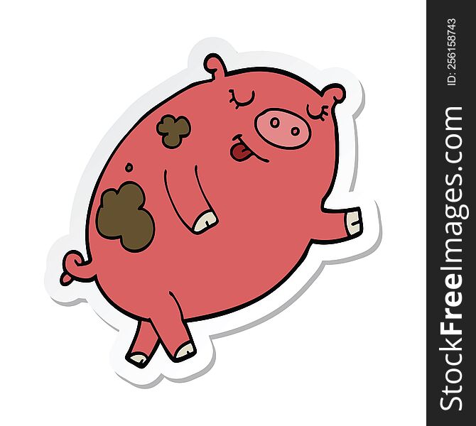 Sticker Of A Cartoon Dancing Pig