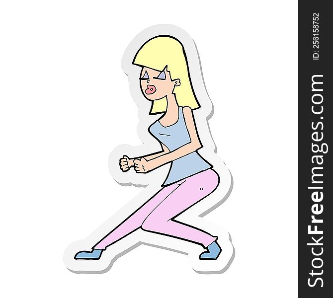 sticker of a cartoon crazy dancing girl