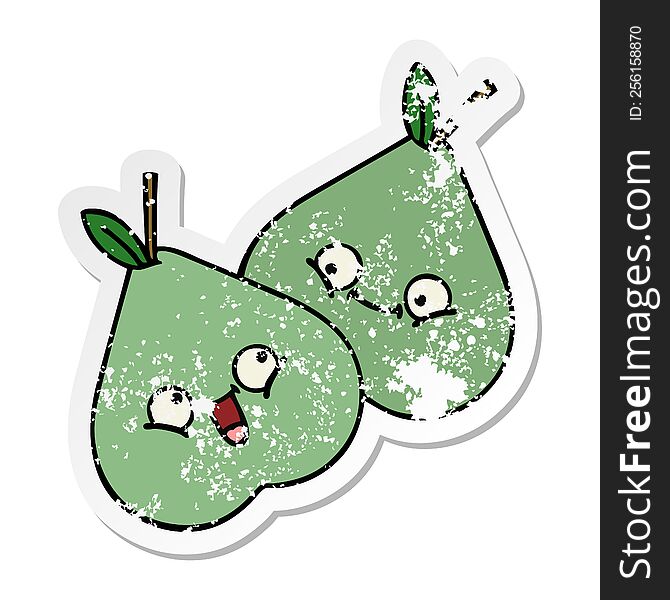 Distressed Sticker Of A Cute Cartoon Green Pear