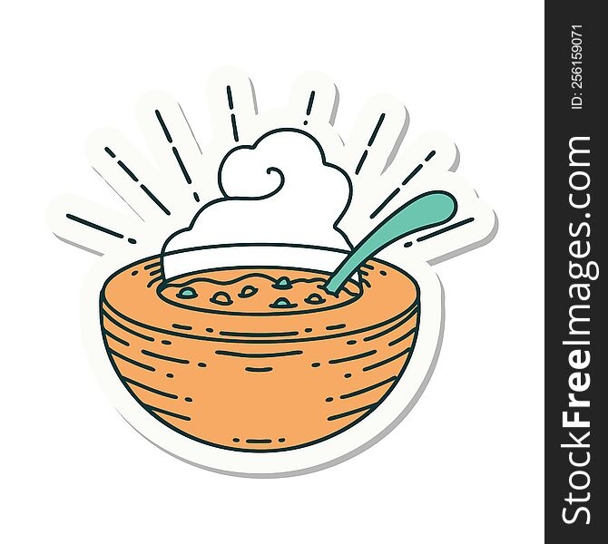 Sticker Of Tattoo Style Bowl Of Soup