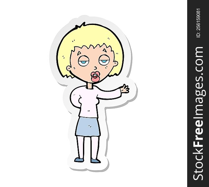 Sticker Of A Cartoon Bored Woman