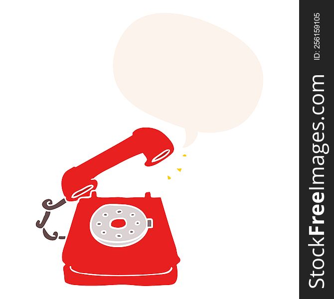 cartoon old telephone with speech bubble in retro style