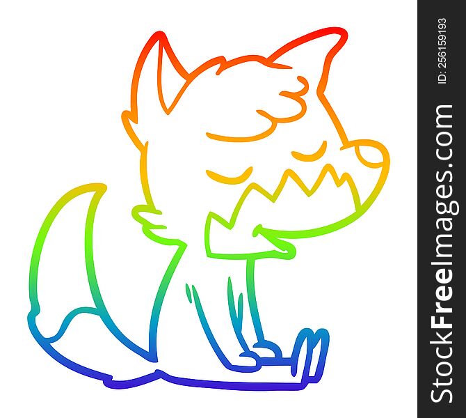 rainbow gradient line drawing of a friendly cartoon sitting fox