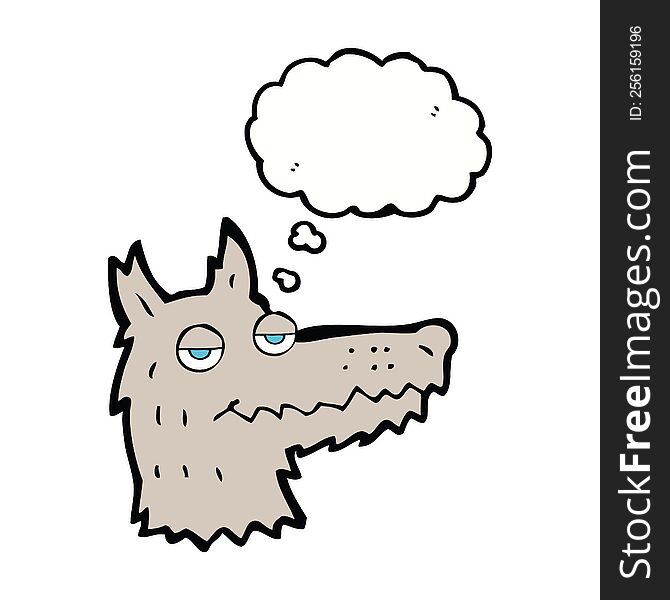 cartoon wolf head with thought bubble