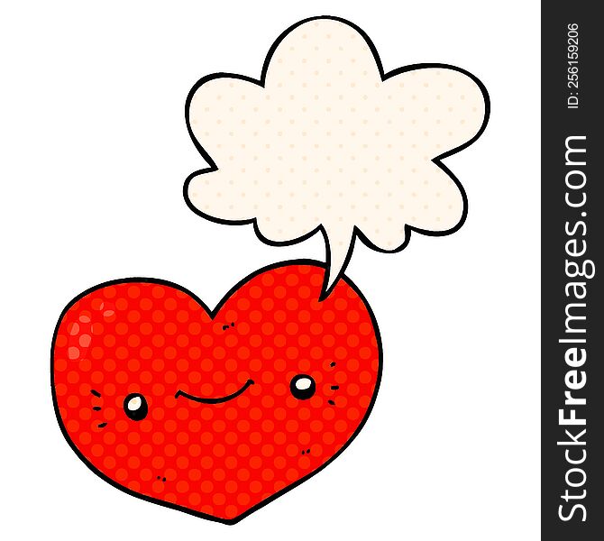 heart cartoon character with speech bubble in comic book style