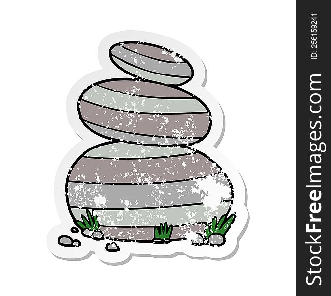 distressed sticker of a cartoon large stacked stones