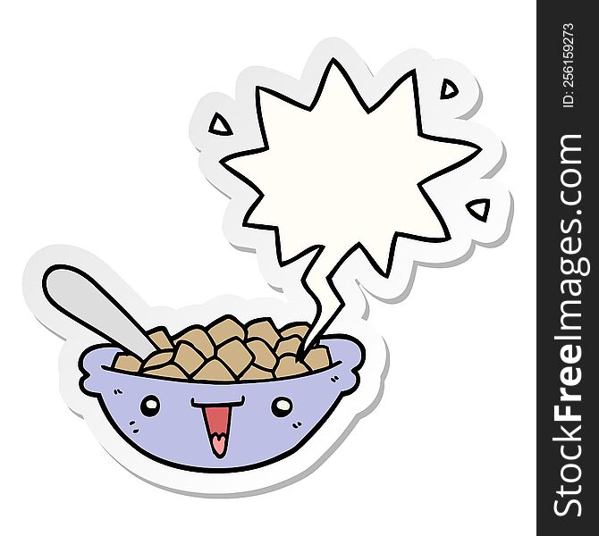 cute cartoon bowl of cereal with speech bubble sticker