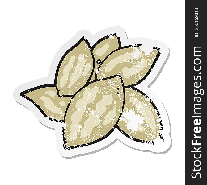 retro distressed sticker of a cartoon almonds