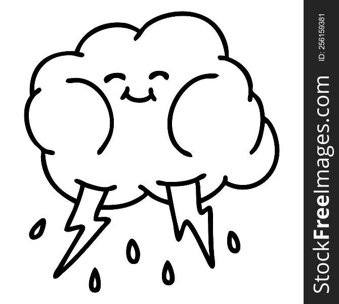 line doodle of a happy storm cloud shooting lightning bolts