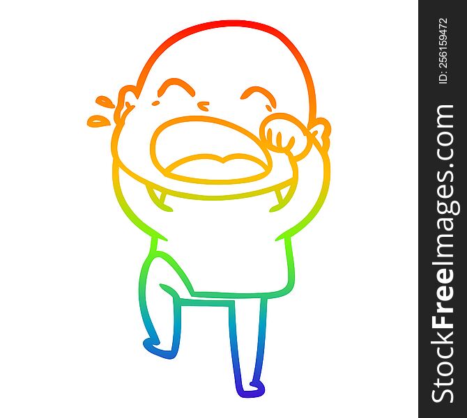 Rainbow Gradient Line Drawing Cartoon Shouting Bald Man