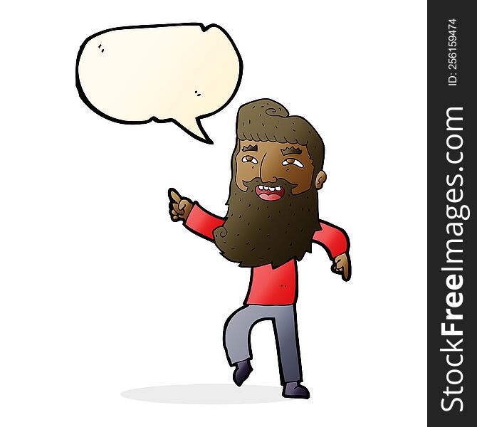 Cartoon Man With Beard Laughing And Pointing With Speech Bubble