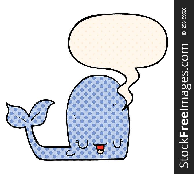 Cartoon Happy Whale And Speech Bubble In Comic Book Style
