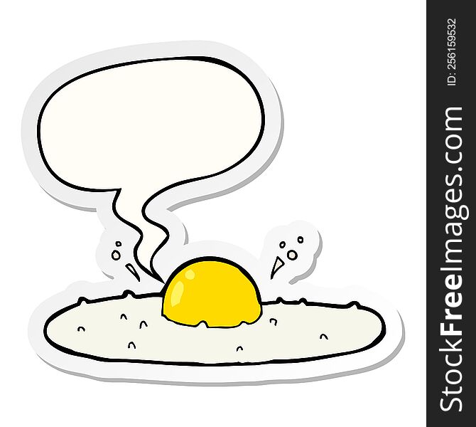 cartoon fried egg with speech bubble sticker. cartoon fried egg with speech bubble sticker