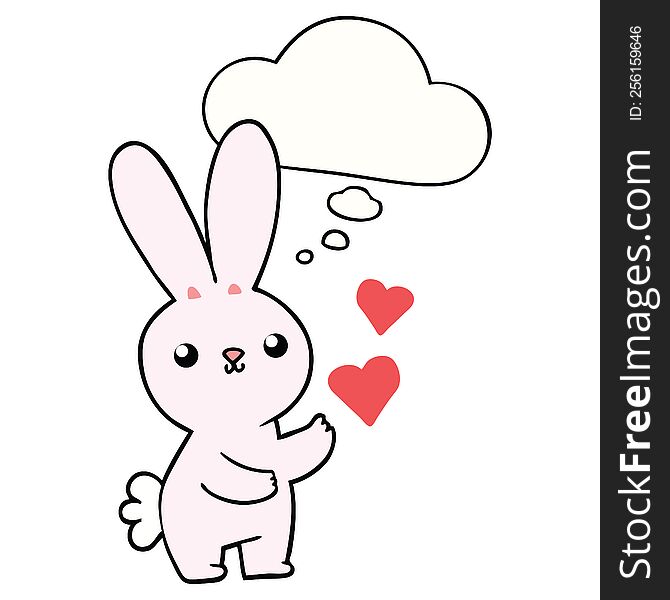 cute cartoon rabbit with love hearts with thought bubble