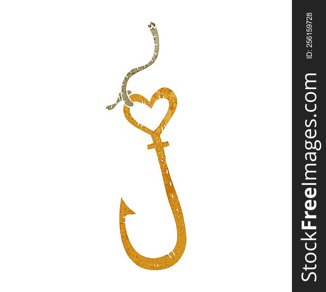 retro cartoon love heart fish hook