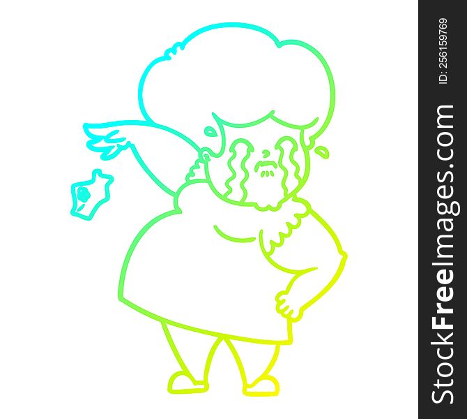 cold gradient line drawing of a cartoon crying woman dropping handkerchief